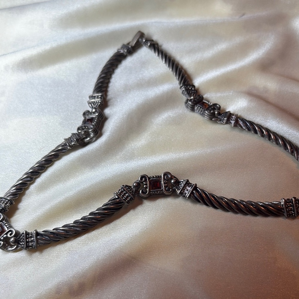 Elegant Silver-Toned Women's Necklace with Red Ruby Tone Stones added for Beauty